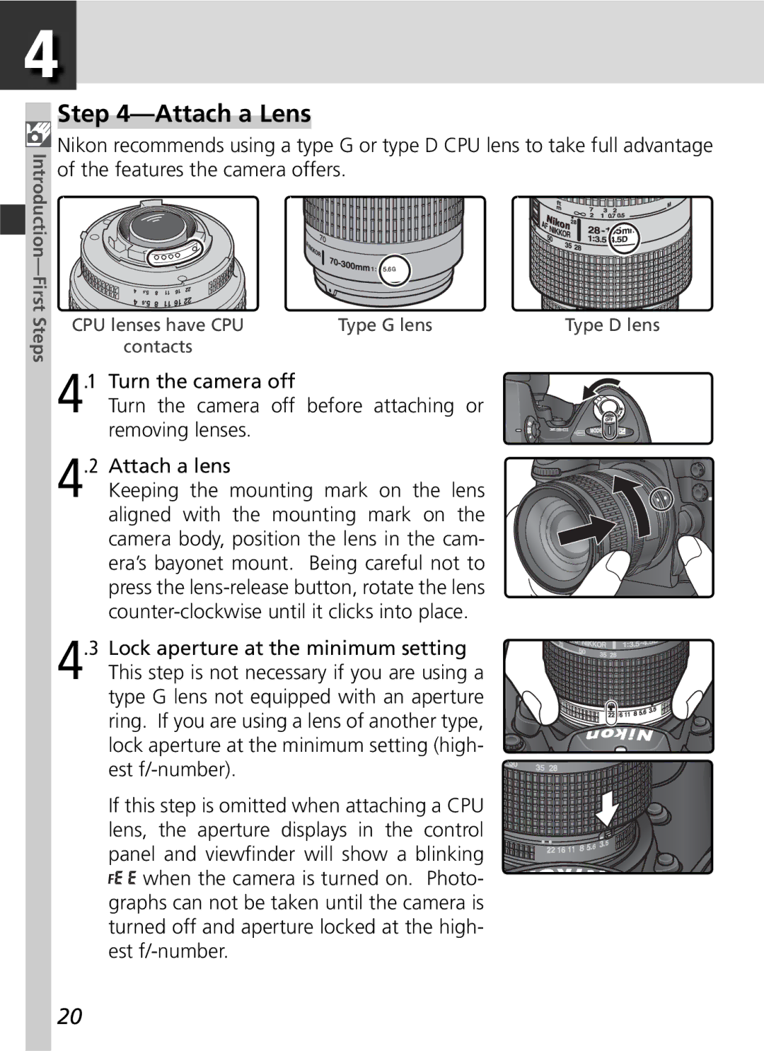 Nikon 25215 manual Attach a Lens 