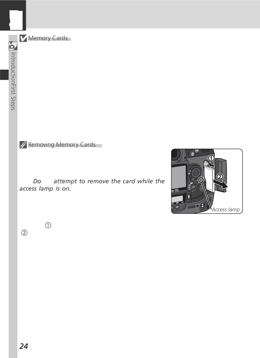 Nikon 25215 manual Removing Memory Cards 