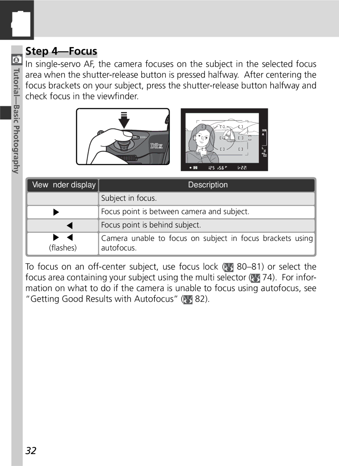 Nikon 25215 manual Focus, Viewﬁnder display 