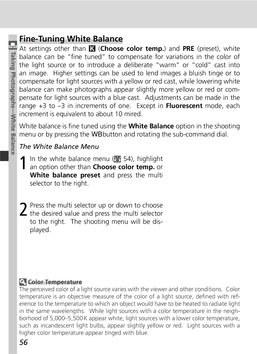 Nikon 25215 manual Fine-Tuning White Balance, Color Temperature 