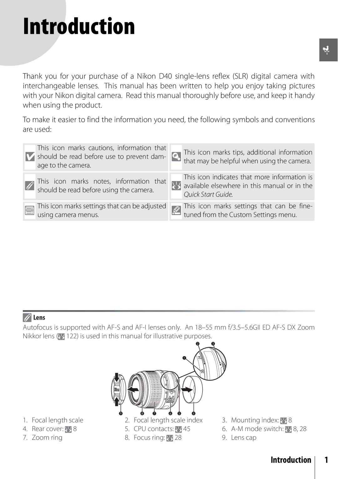 Nikon 25420 manual Introduction, Age to the camera, Lens 