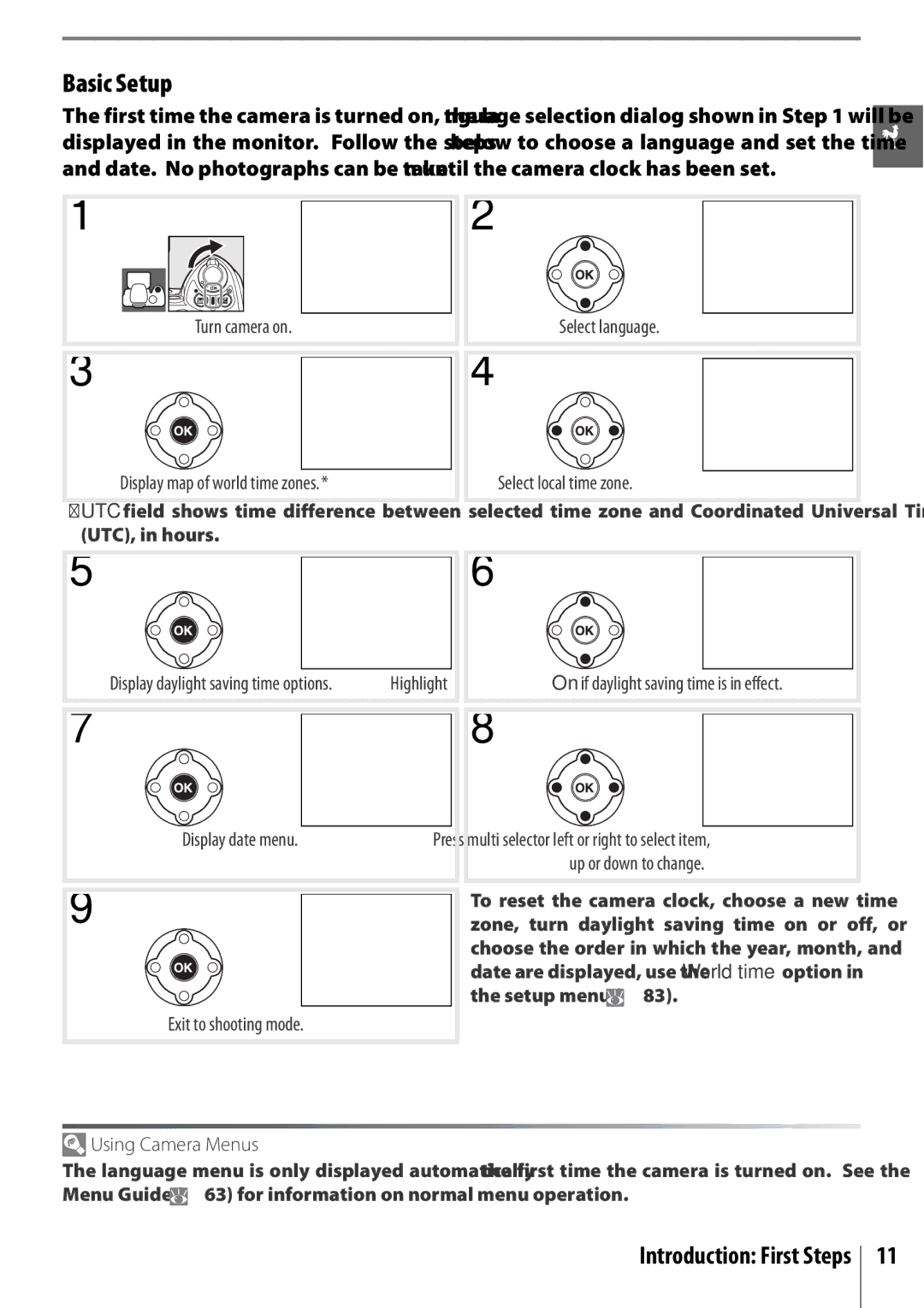 Nikon 25420 manual Basic Setup, Using Camera Menus, Introduction First Steps 