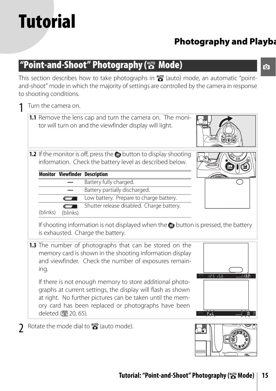 Nikon 25420 manual Description, Tutorial Point-and-Shoot Photography Mode 