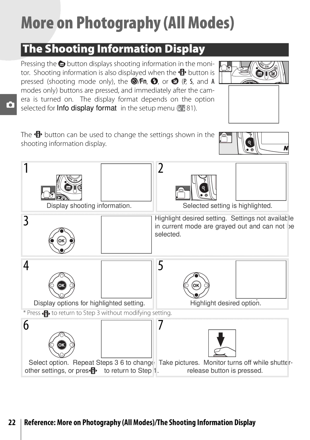 Nikon 25420 manual More on Photography All Modes, Shooting Information Display 