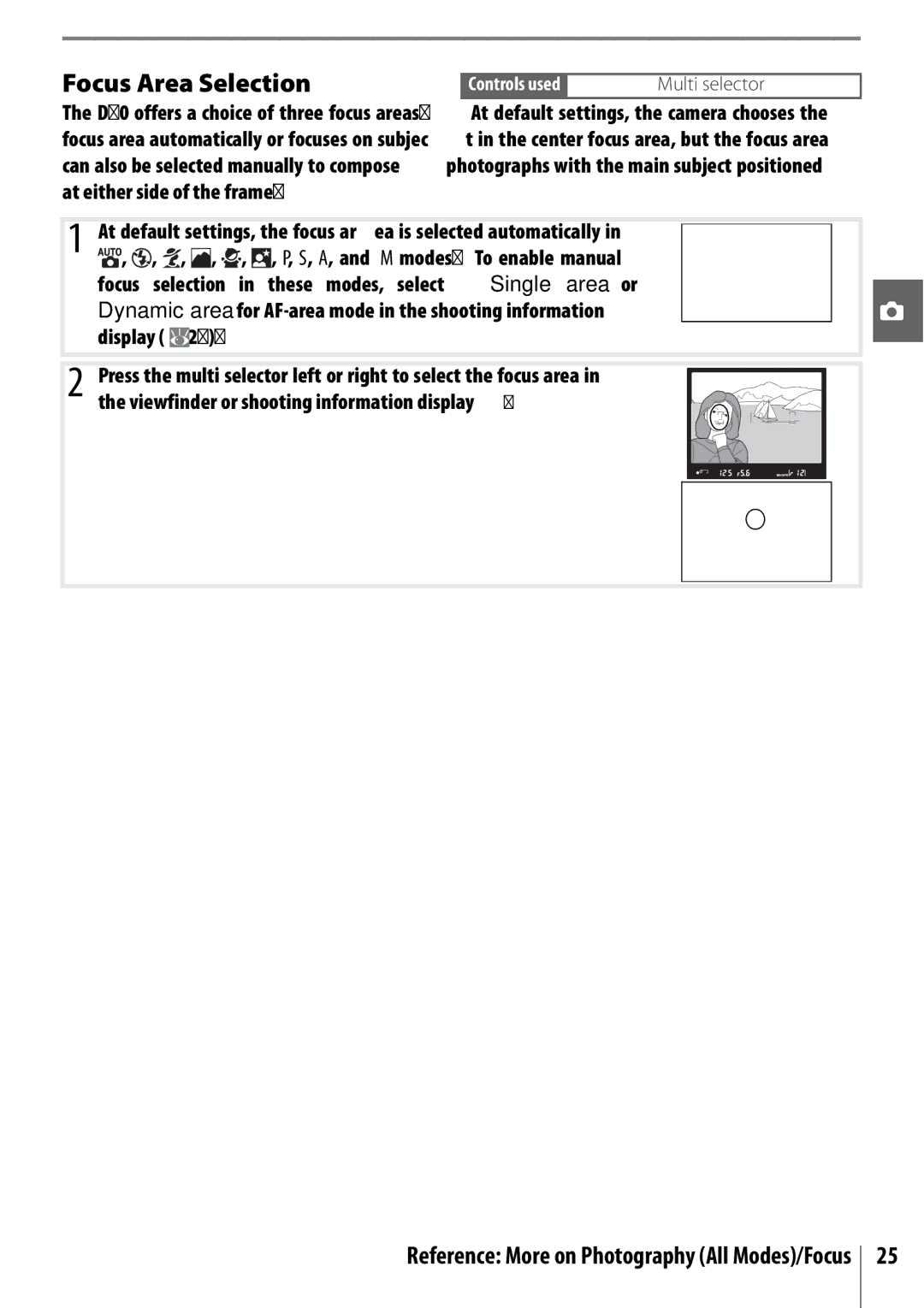 Nikon 25420 manual Focus Area Selection, Multi selector 