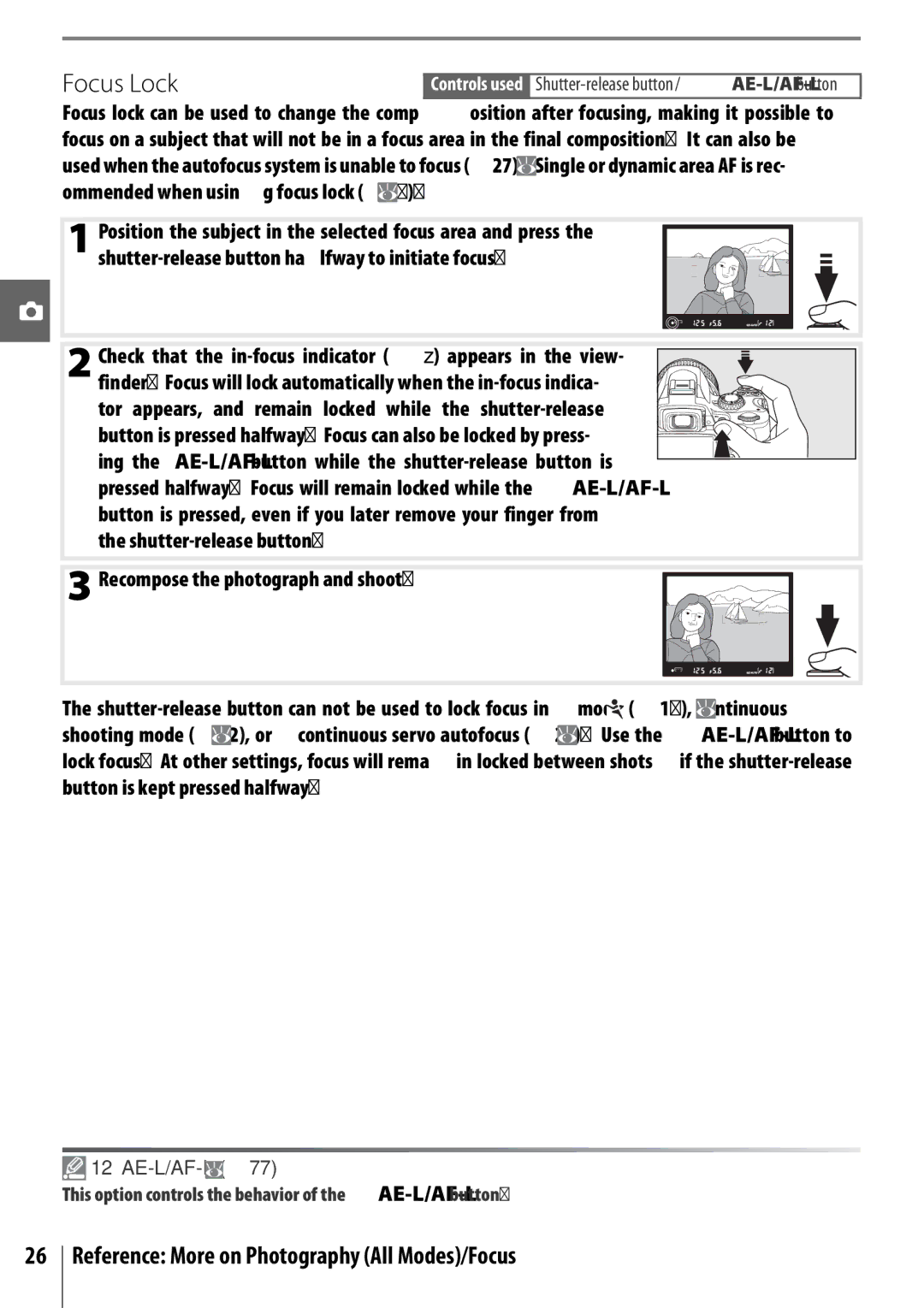 Nikon 25420 manual Focus Lock, Ae-L/Af-L 