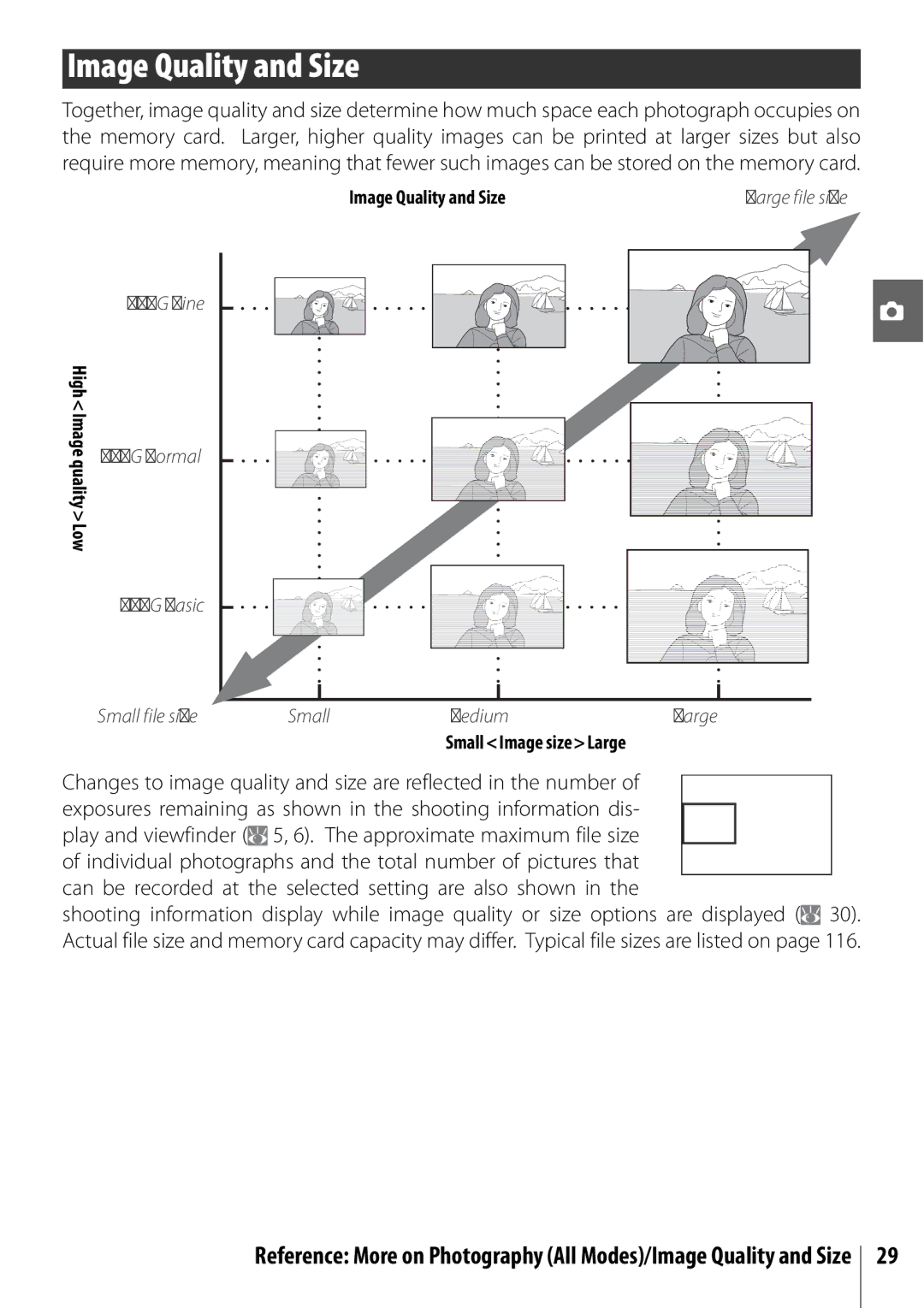 Nikon 25420 manual Image Quality and Size, HighImage qualityLow, SmallImage sizeLarge 