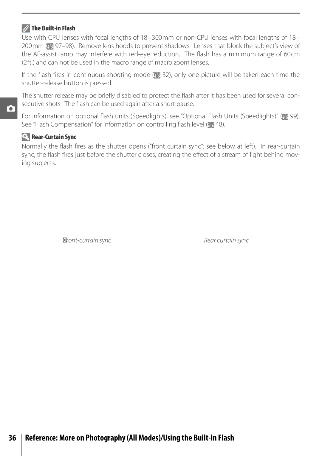 Nikon 25420 manual Built-in Flash, Rear-Curtain Sync 