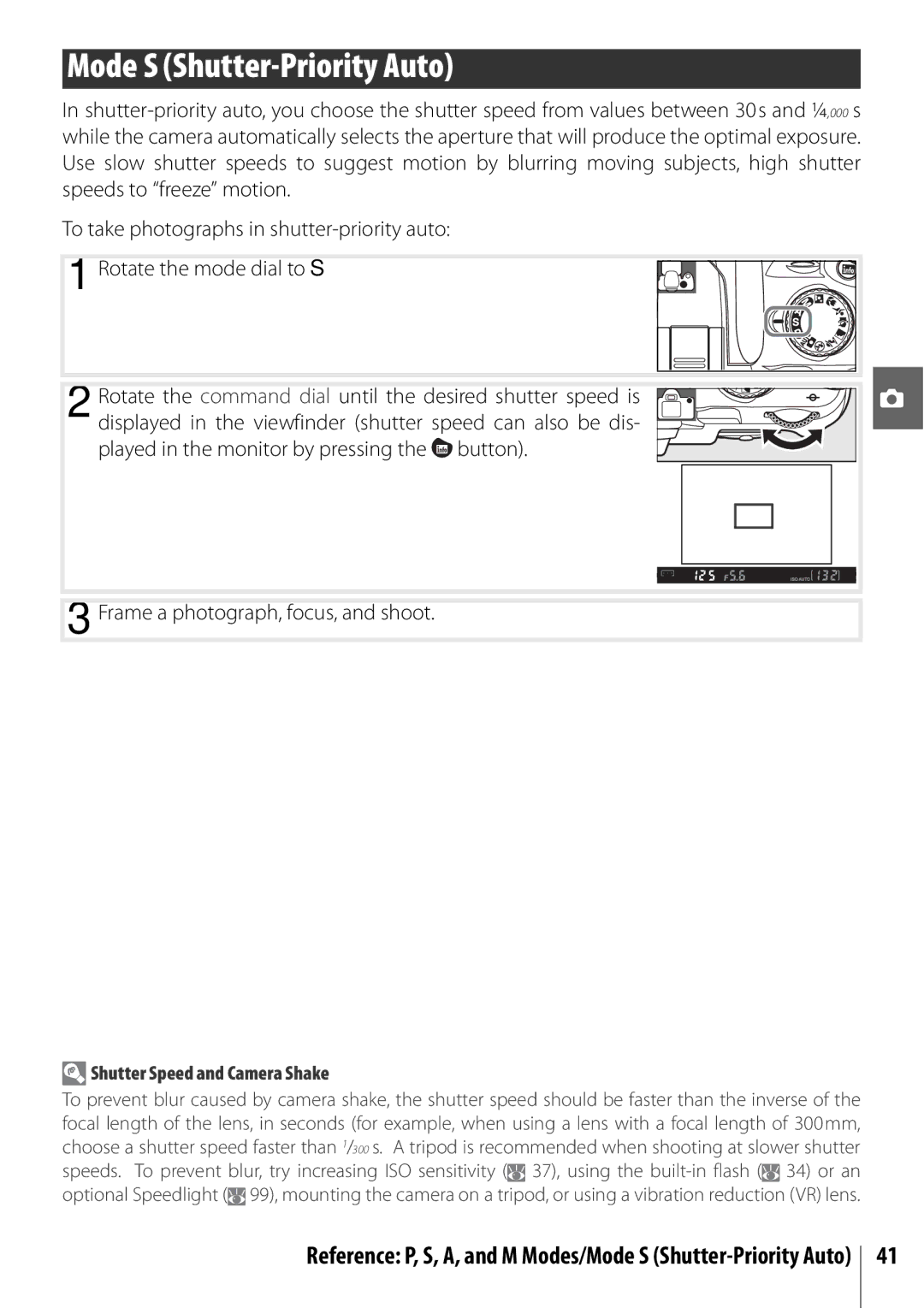 Nikon 25420 manual Mode S Shutter-Priority Auto, Shutter Speed and Camera Shake 