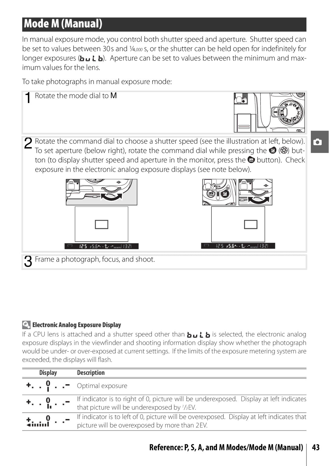 Nikon 25420 manual Mode M Manual, Electronic Analog Exposure Display, Display Description 