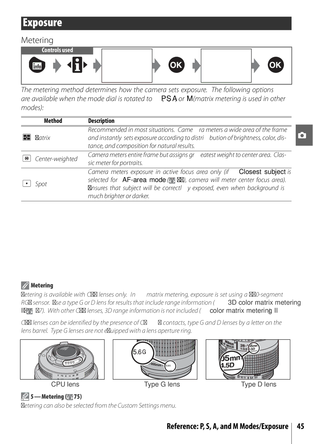 Nikon 25420 manual Exposure, Metering, Method Description 