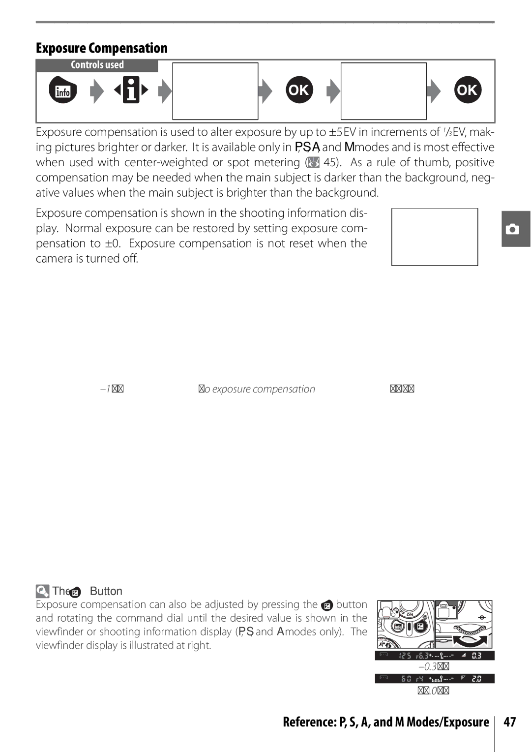 Nikon 25420 manual Exposure Compensation, Button 
