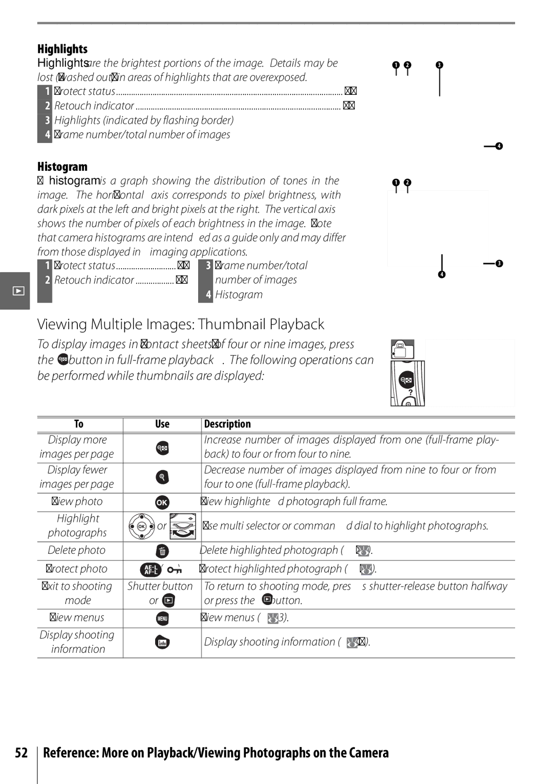 Nikon 25420 manual Viewing Multiple Images Thumbnail Playback, Highlights, Histogram 