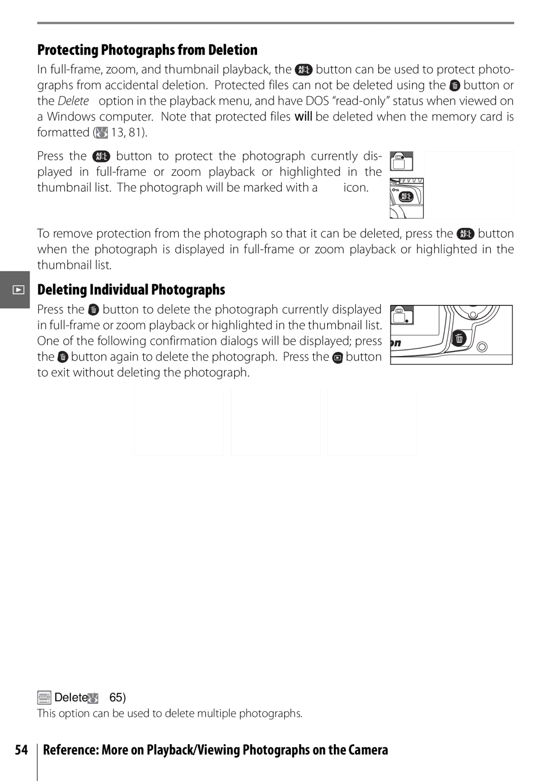 Nikon 25420 manual Protecting Photographs from Deletion, Deleting Individual Photographs, Delete 