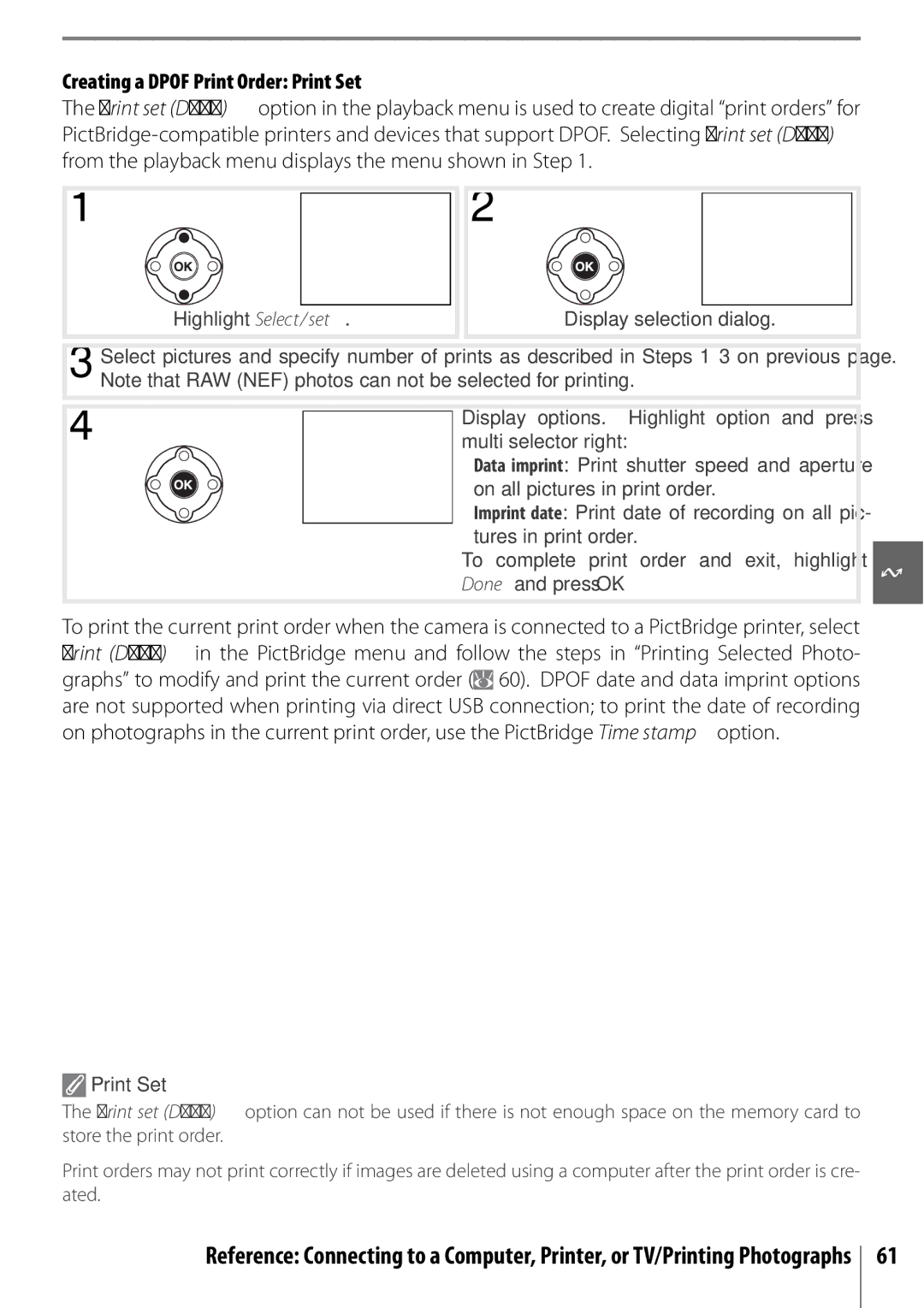 Nikon 25420 manual Creating a Dpof Print Order Print Set 