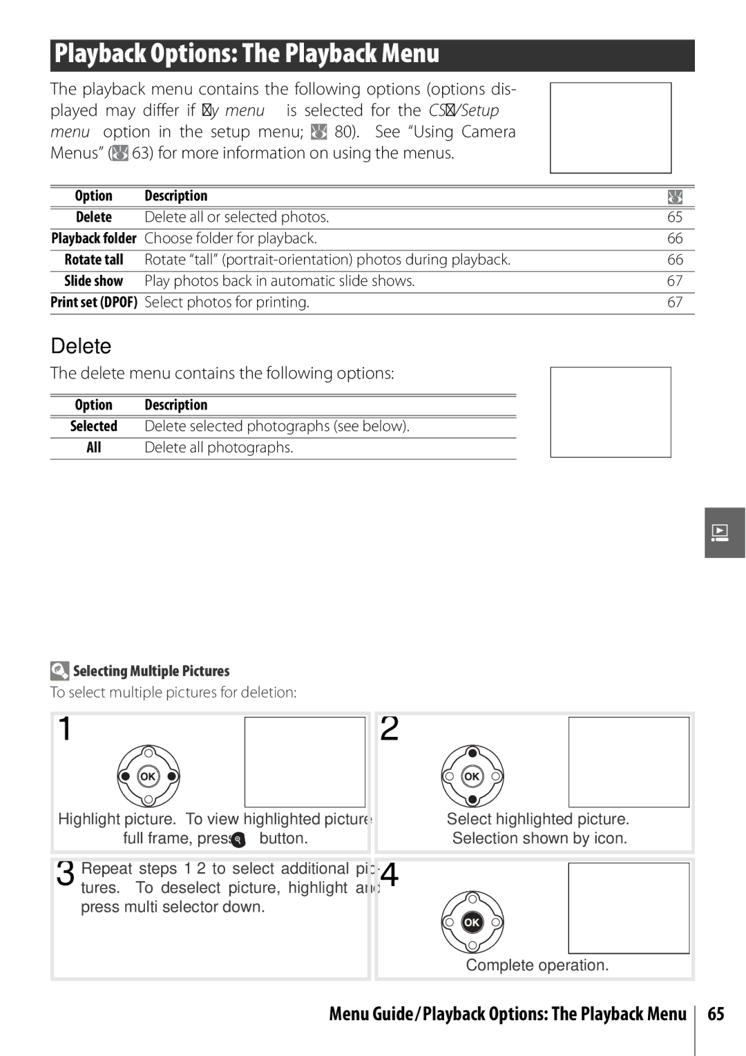 Nikon 25420 manual Playback Options The Playback Menu, Delete menu contains the following options 