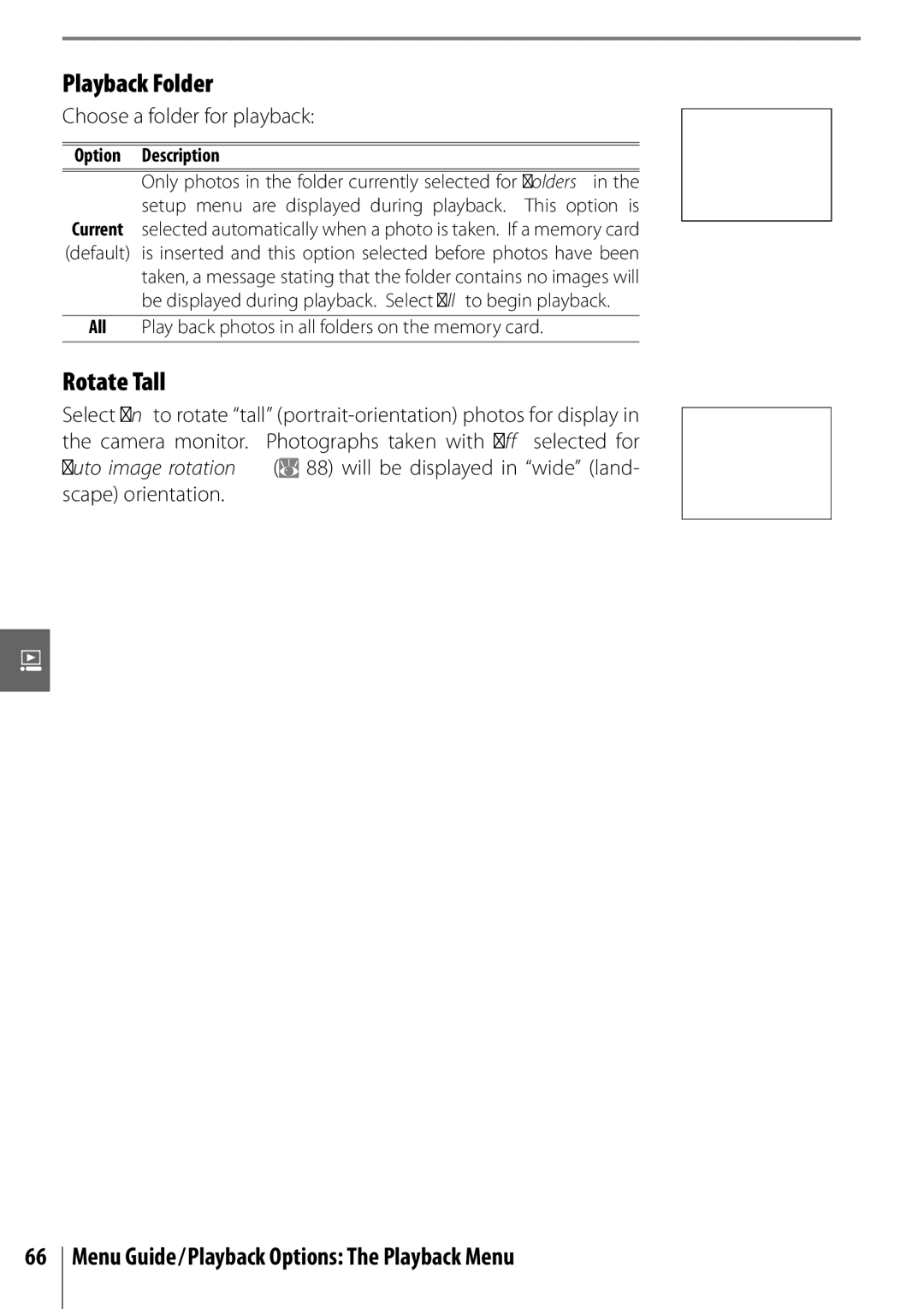 Nikon 25420 Playback Folder, Rotate Tall, Menu Guide/Playback Options The Playback Menu, Choose a folder for playback 