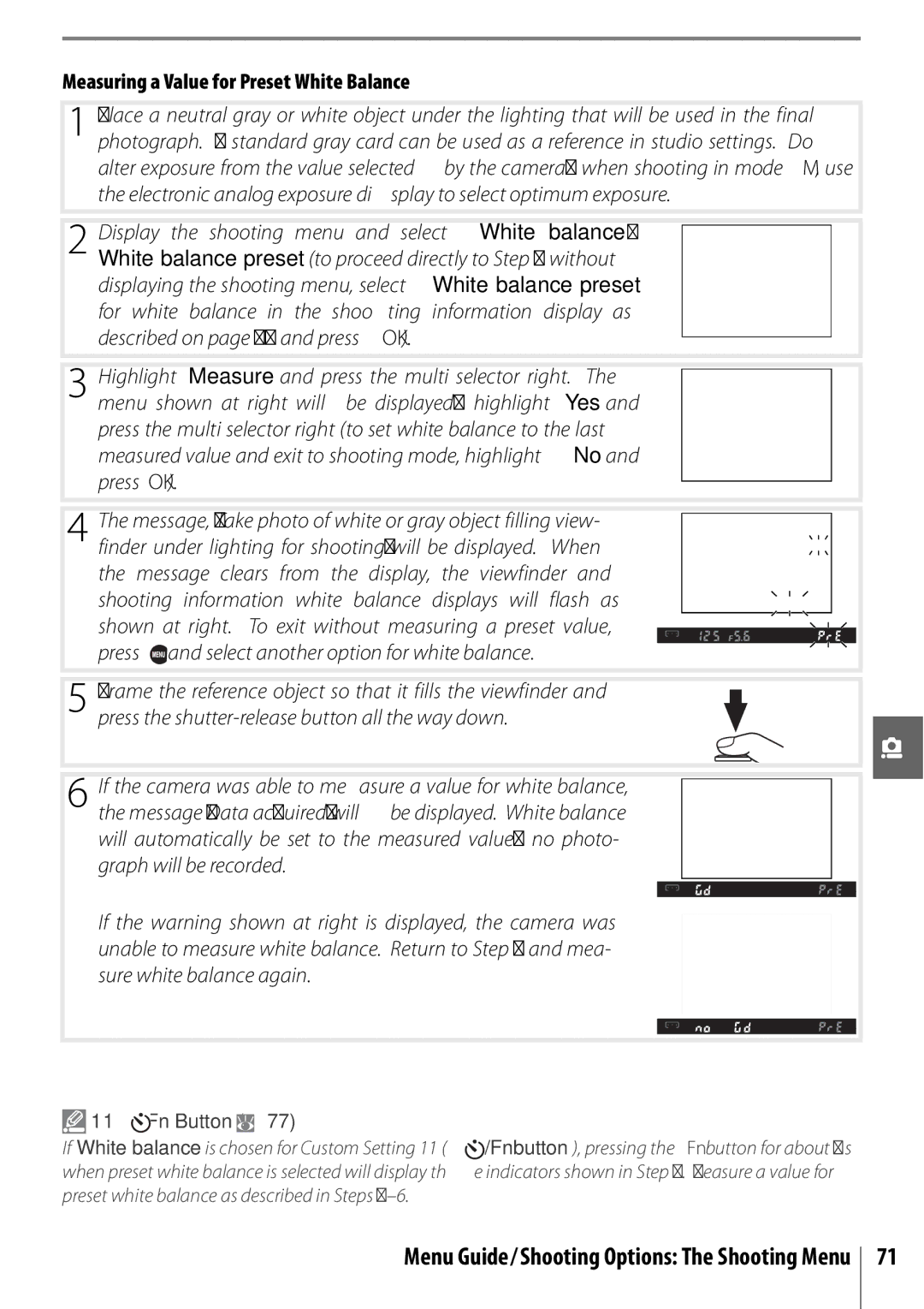 Nikon 25420 manual Measuring a Value for Preset White Balance, 11- /Fn Button 