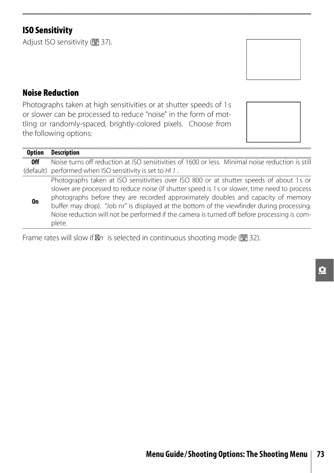 Nikon 25420 manual ISO Sensitivity, Noise Reduction, Adjust ISO sensitivity 