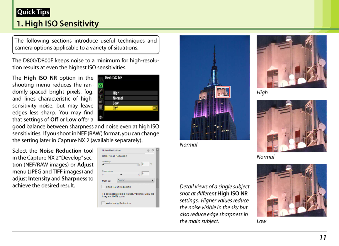 Nikon 25498B manual High ISO Sensitivity, Quick Tips 