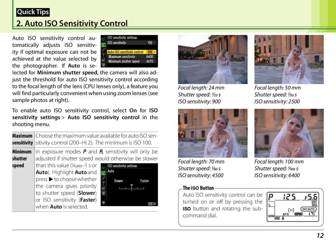 Nikon 25498B manual Auto ISO Sensitivity Control, Shutter, Speed, SButton 