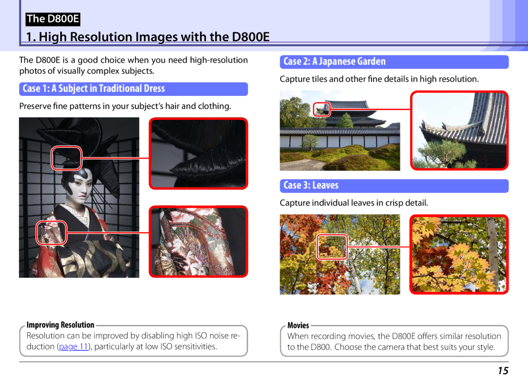 Nikon 25498B manual High Resolution Images with the D800E, Case 2 a Japanese Garden, Case 1 a Subject in Traditional Dress 