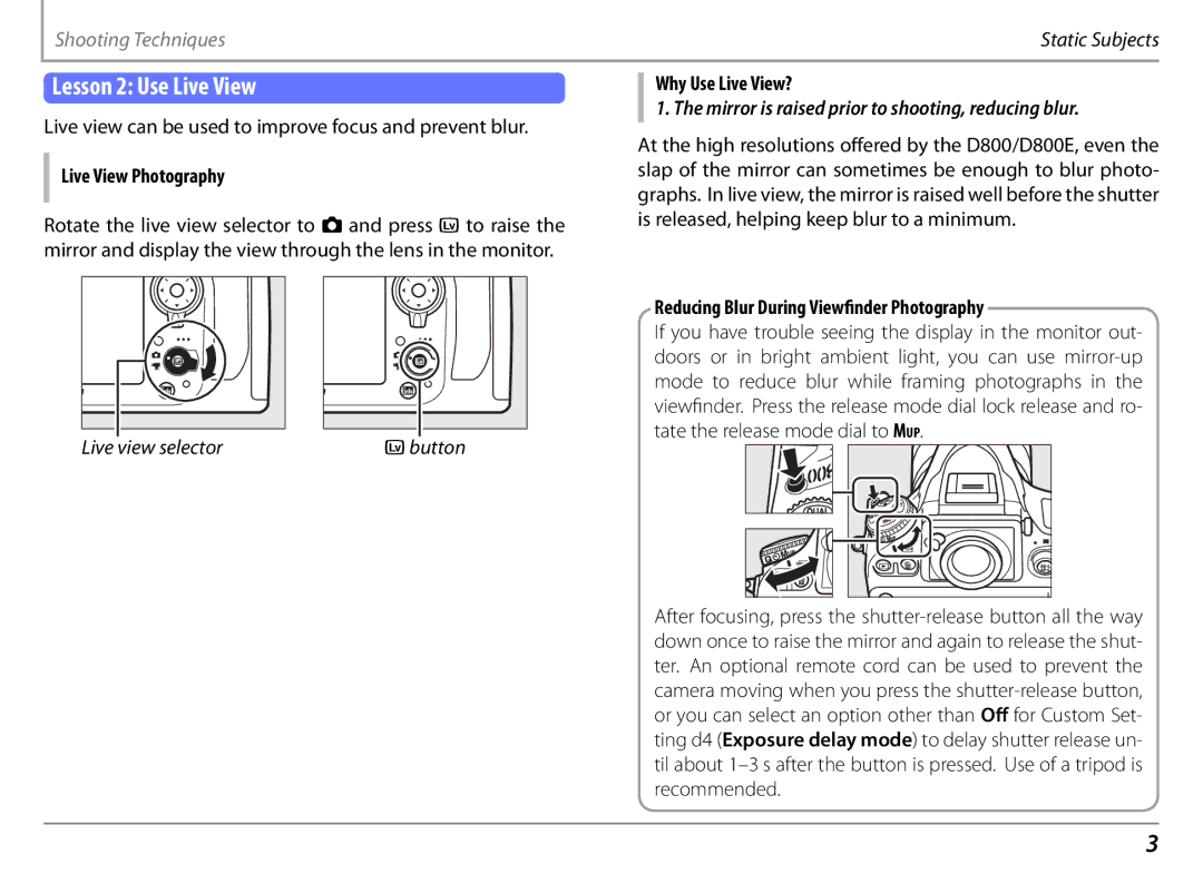 Nikon 25498B manual Lesson 2 Use Live View, Live View Photography, Why Use Live View? 