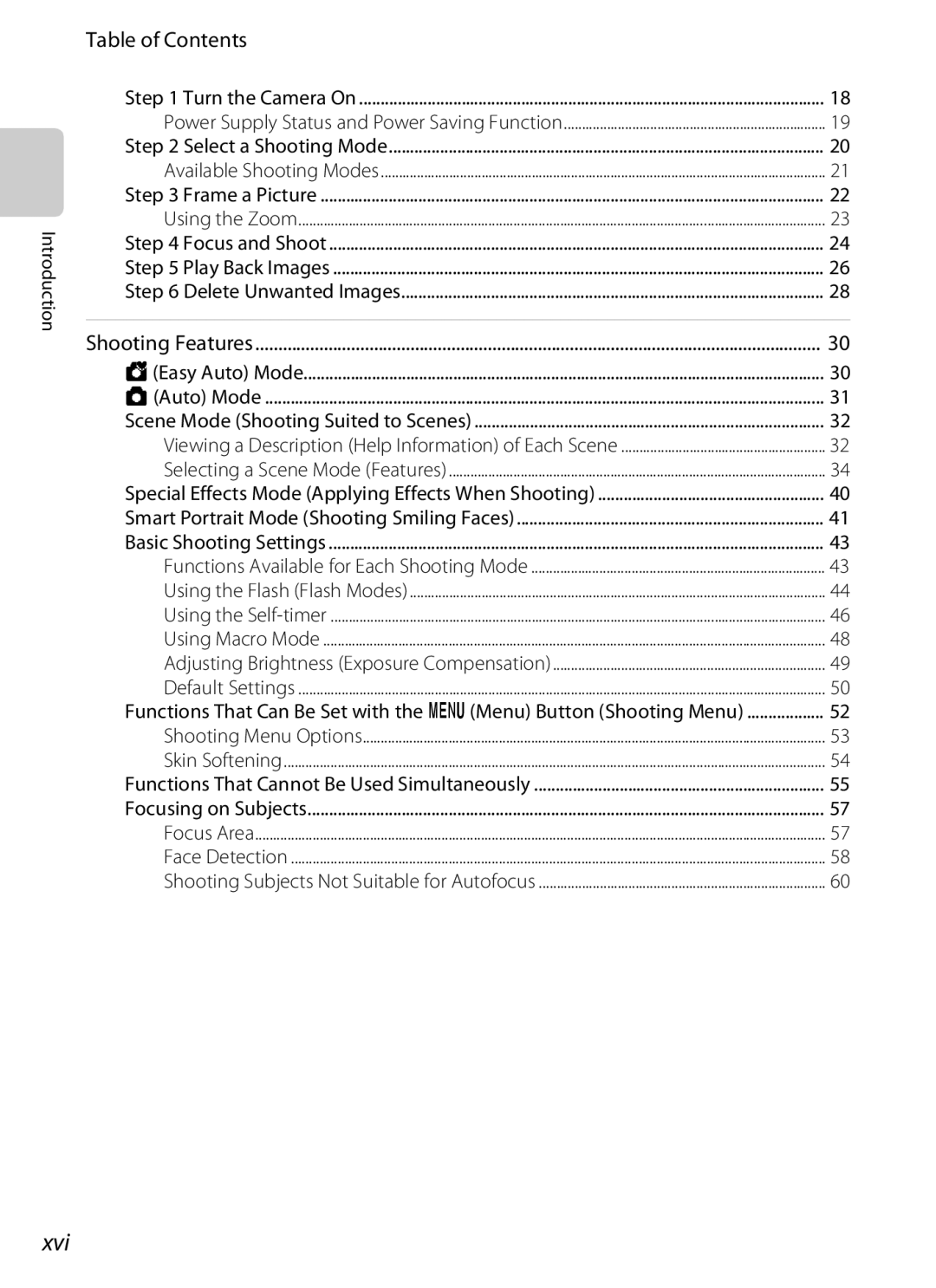 Nikon 26358, 26356, S800c White, S800c Black manual Xvi, Table of Contents 