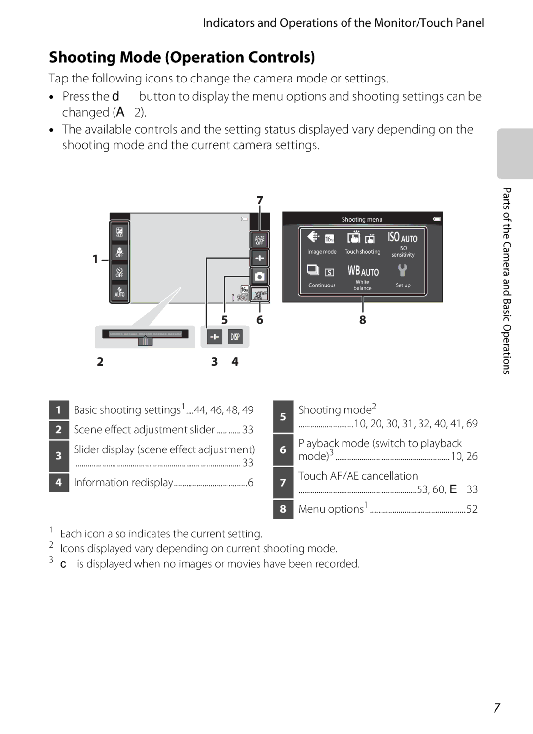 Nikon S800c Black Shooting Mode Operation Controls, Indicators and Operations of the Monitor/Touch Panel, Shooting mode2 