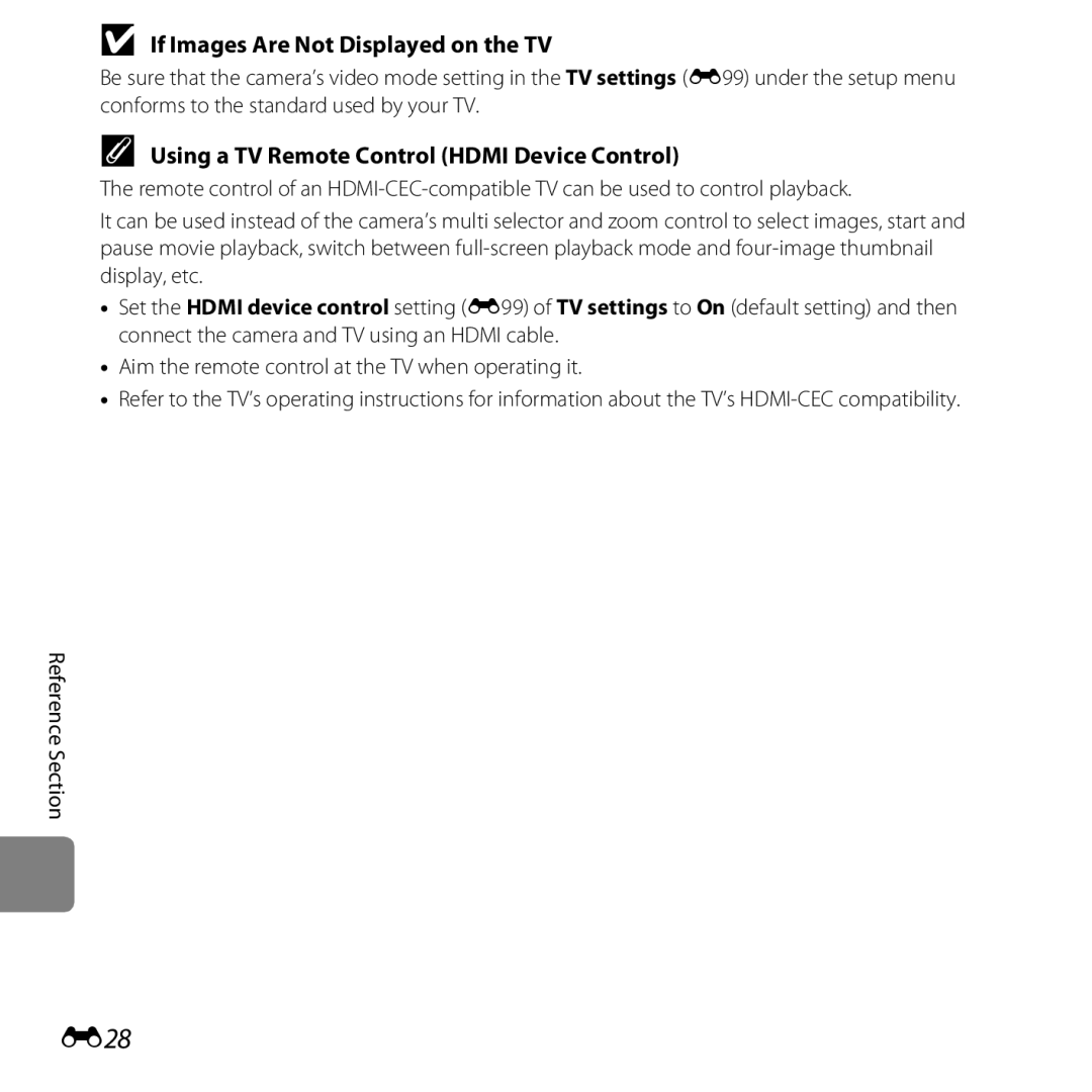 Nikon COOLPIXS5200RED, 26377 E28, If Images Are Not Displayed on the TV, Using a TV Remote Control Hdmi Device Control 