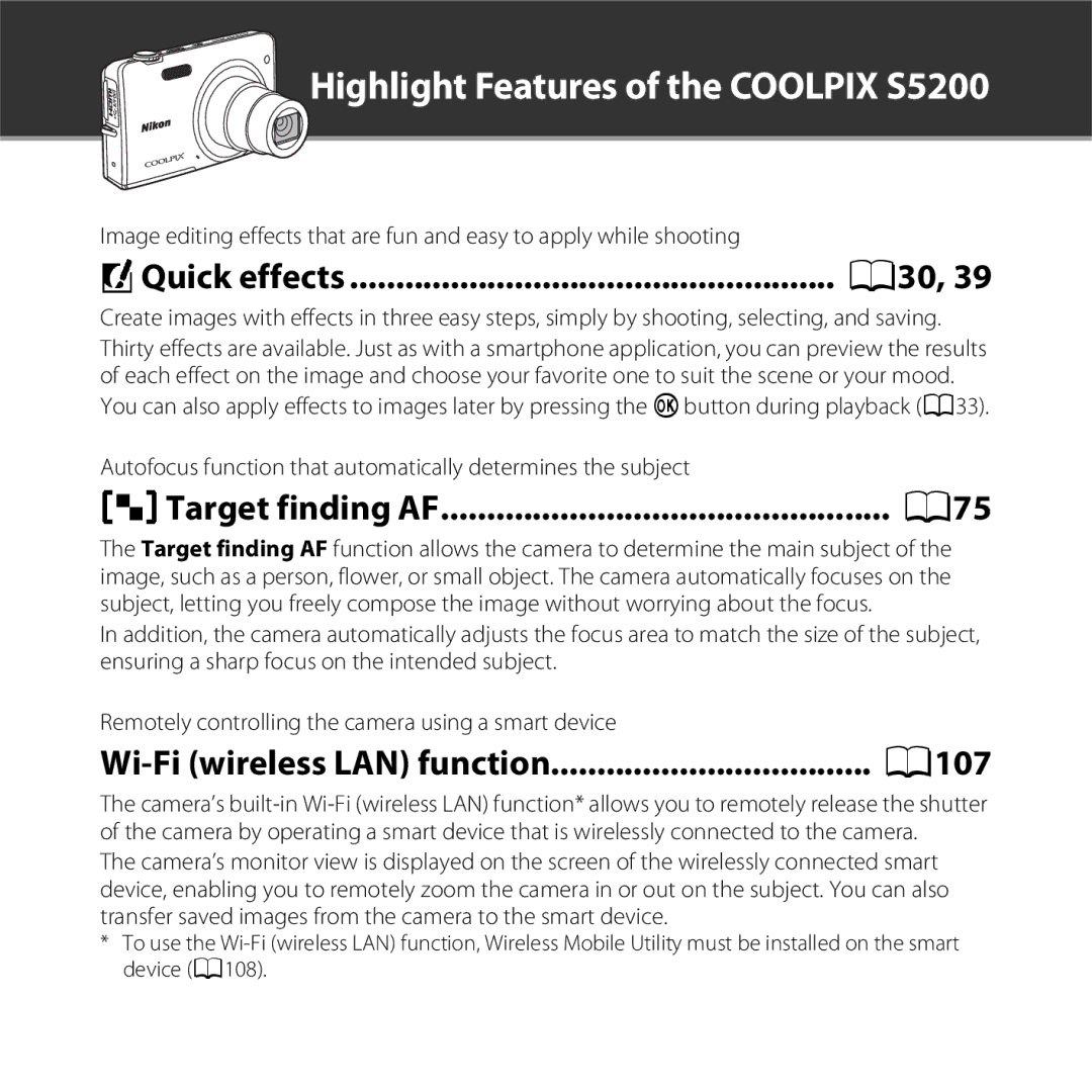 Nikon 26377, COOLPIXS5200PLUMKIT, COOLPIXS5200RED manual Autofocus function that automatically determines the subject 