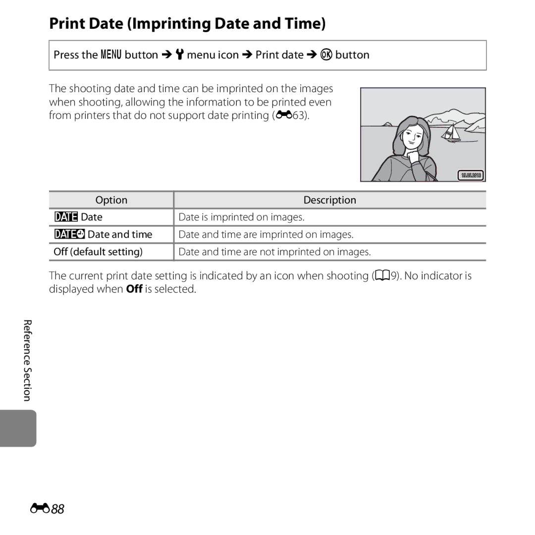 Nikon COOLPIXS5200RED, 26377, COOLPIXS5200PLUMKIT, COOLPIXS5200BLK manual Print Date Imprinting Date and Time, E88 