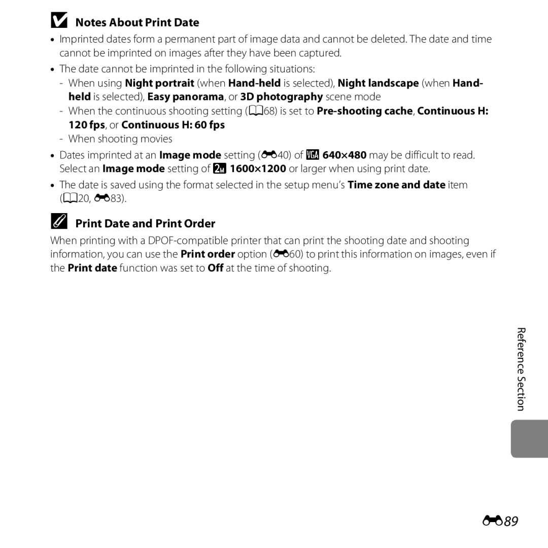 Nikon COOLPIXS5200BLK, 26377, COOLPIXS5200PLUMKIT, COOLPIXS5200RED manual E89, Print Date and Print Order 