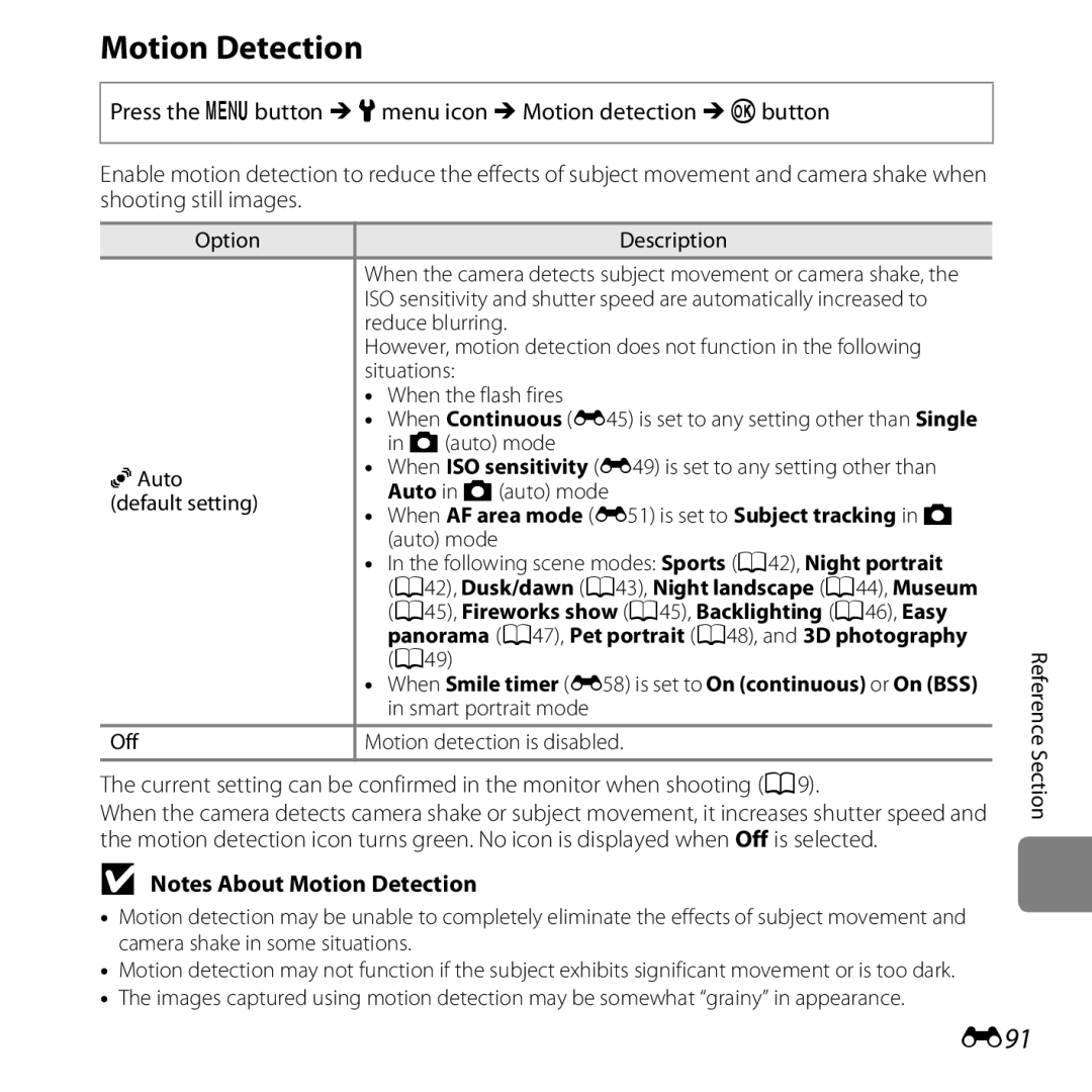 Nikon 26377, COOLPIXS5200PLUMKIT, COOLPIXS5200RED, COOLPIXS5200BLK manual Motion Detection, E91 