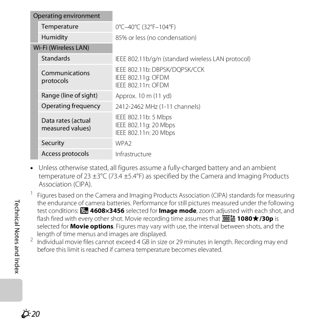 Nikon 26377, COOLPIXS5200PLUMKIT, COOLPIXS5200RED, COOLPIXS5200BLK manual F20, Infrastructure Technical Notes and Index 