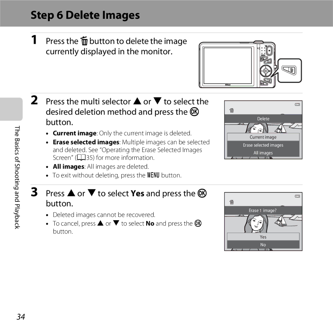 Nikon 26377, COOLPIXS5200PLUMKIT, COOLPIXS5200RED manual Delete Images, Press Hor Ito select Yes and press the k, Button 