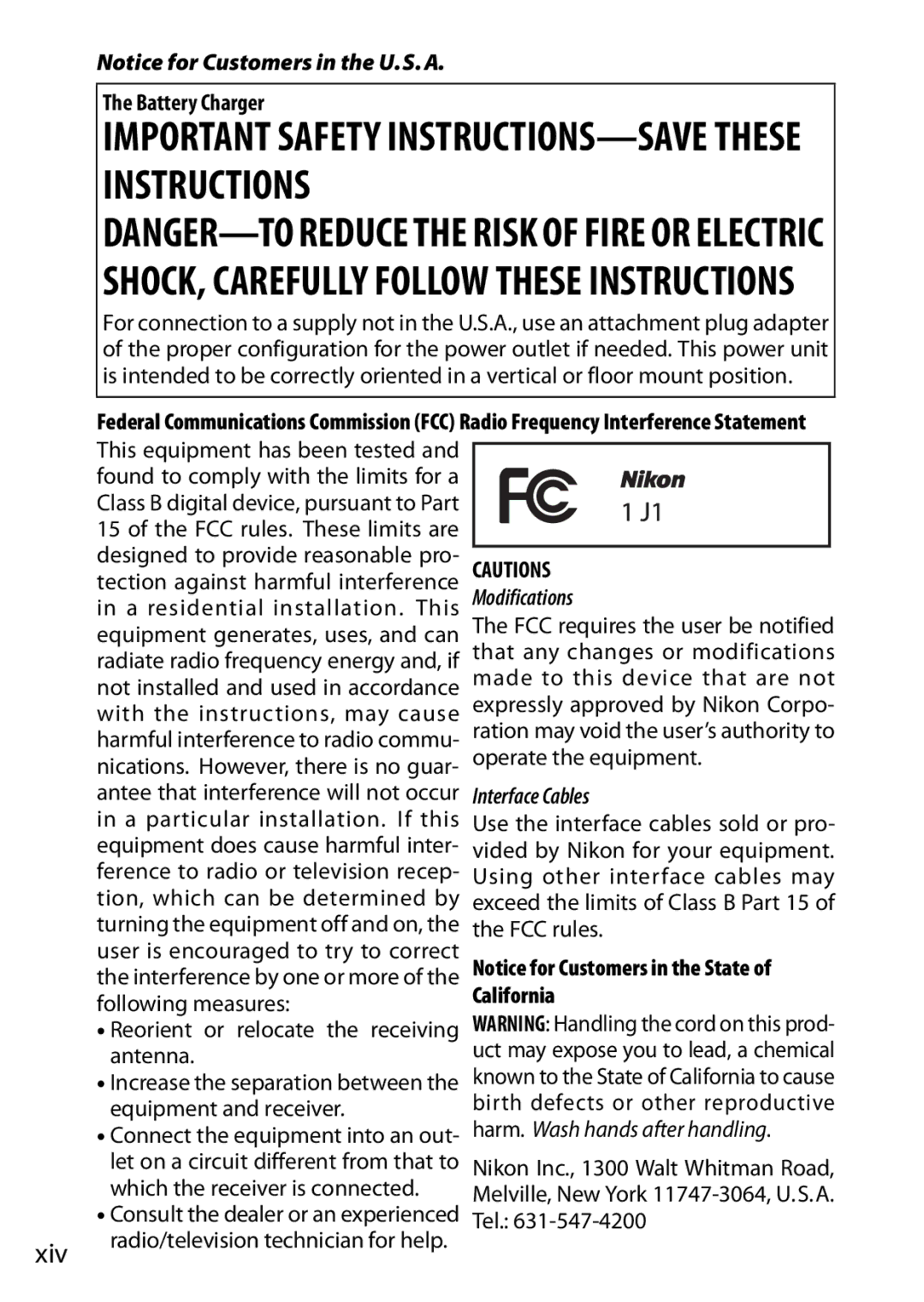 Nikon 27534, 27528, 1 J1 manual Important Safety INSTRUCTIONS-SAVE These Instructions 