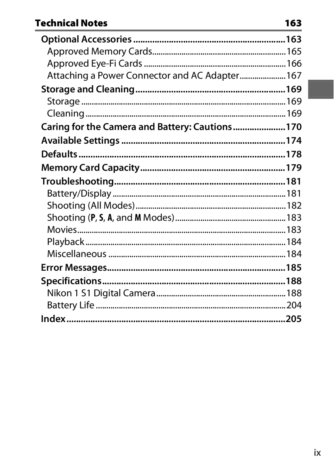 Nikon 27629, 27631, 27619, S1 White, S1 Red manual Technical Notes 163, 169, 170, 174, 178, 179, 181, 185, 188, 205 