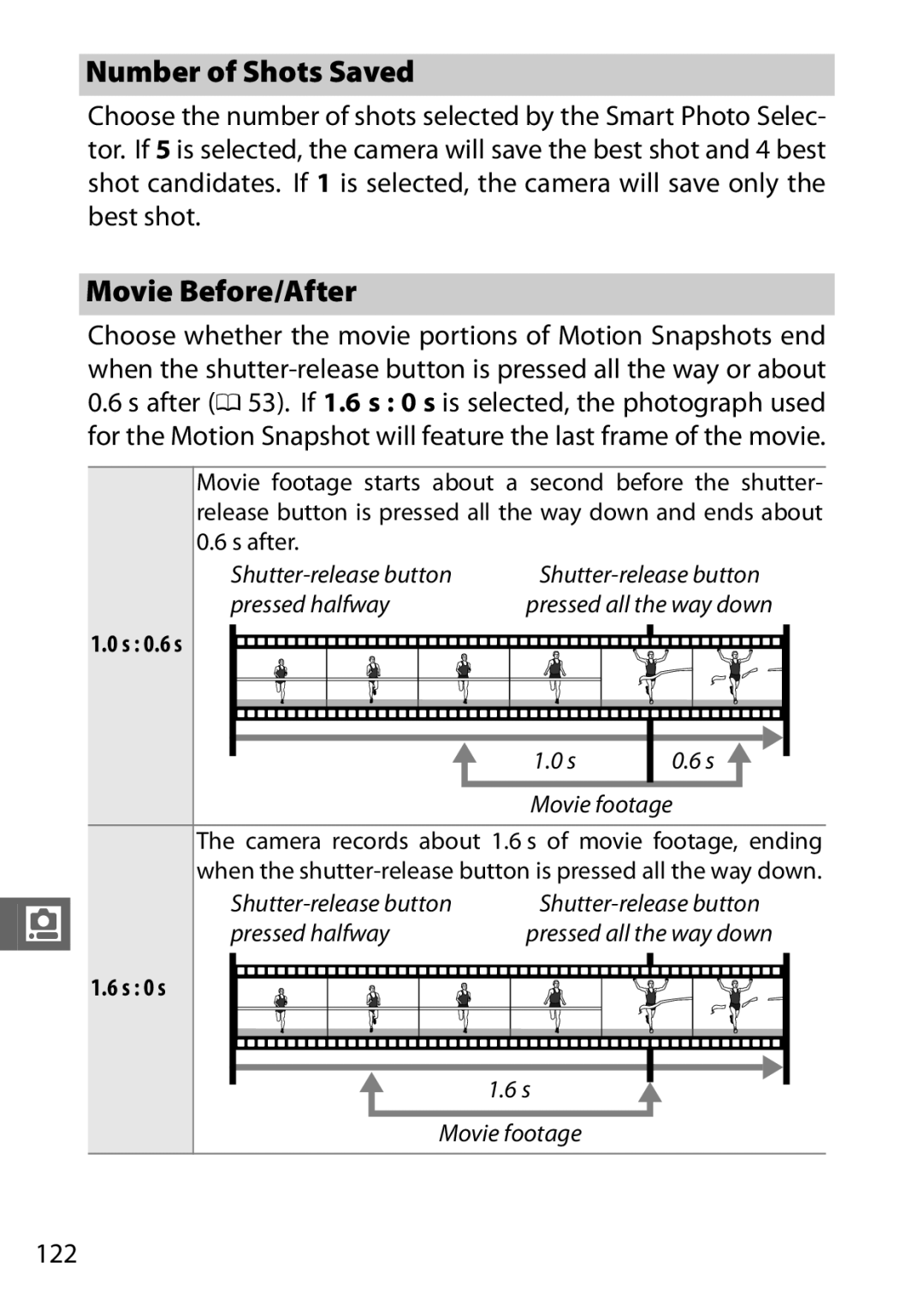 Nikon 27631, 27619, S1 White, S1 Red, 27629 manual Number of Shots Saved, Movie Before/After, 122 