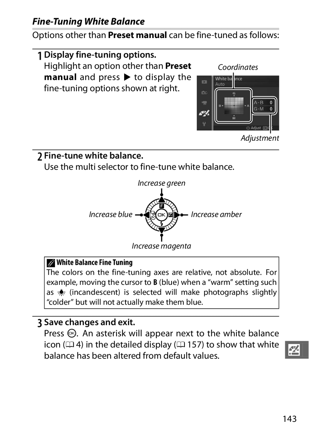 Nikon 27619, 27631, S1 White, S1 Red, 27629 Fine-Tuning White Balance, Display fine-tuning options, Fine-tune white balance 