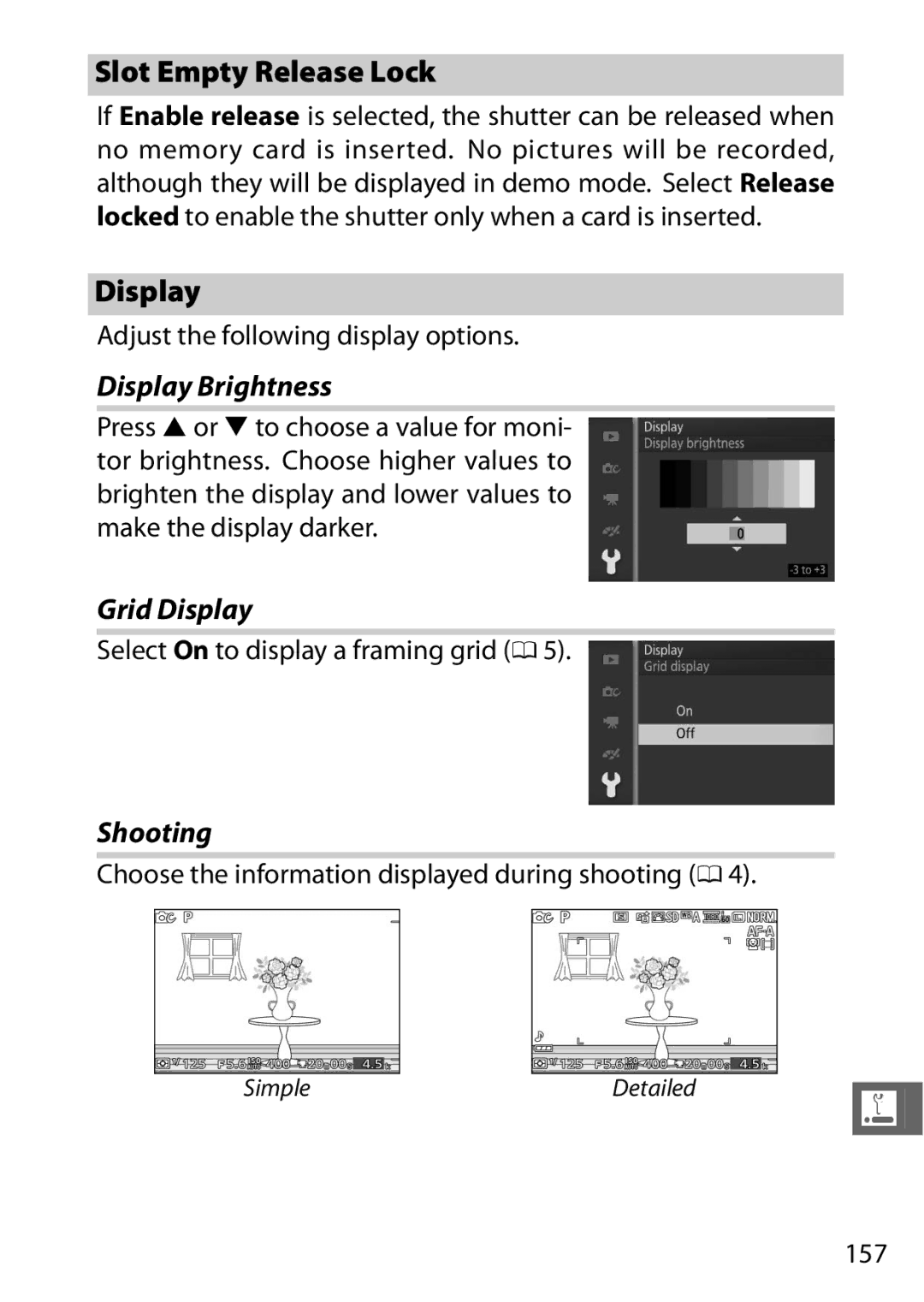 Nikon S1 Red, 27631, 27619, S1 White, 27629 manual Slot Empty Release Lock, Display Brightness, Grid Display, Shooting 