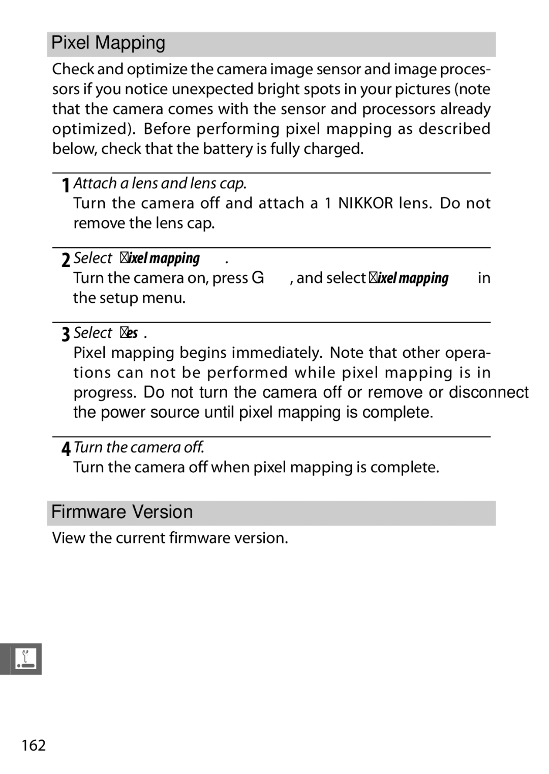 Nikon S1 White, 27631, 27619, S1 Red, 27629 manual Pixel Mapping, Firmware Version 