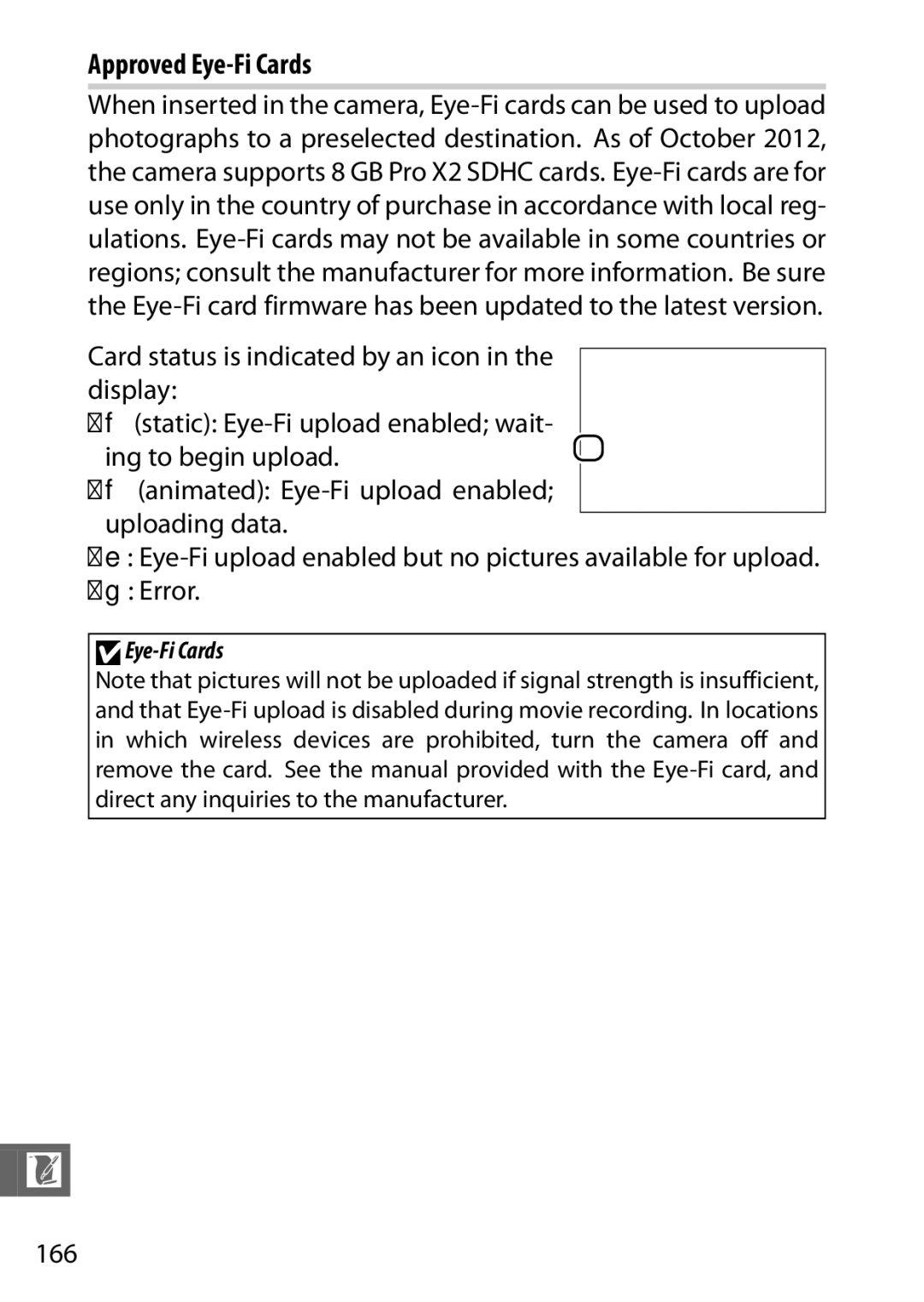 Nikon 27631, 27619, S1 White, S1 Red, 27629 manual Approved Eye-Fi Cards 