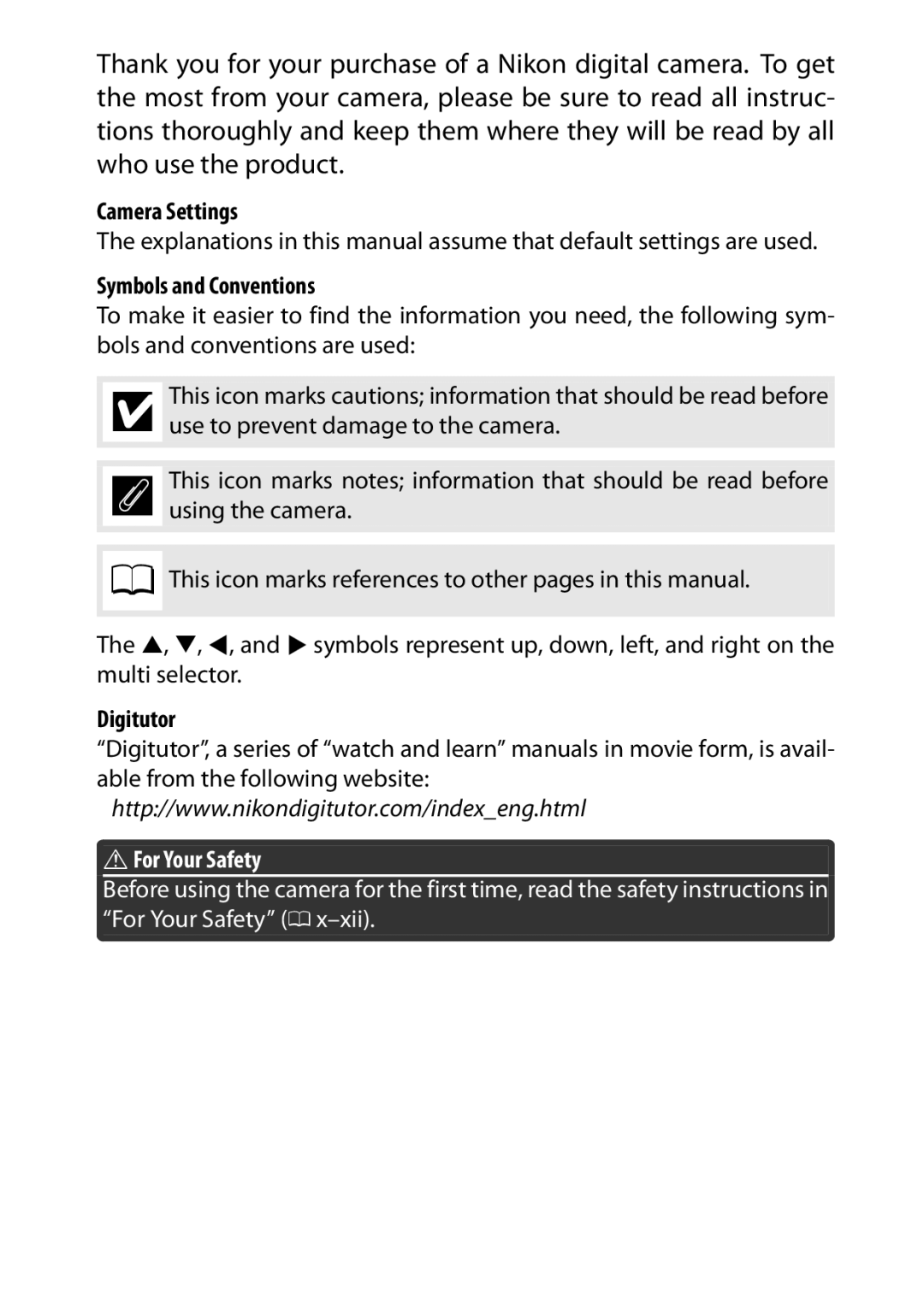 Nikon S1 White, 27631, 27619, S1 Red, 27629 manual Camera Settings, Symbols and Conventions, Digitutor 