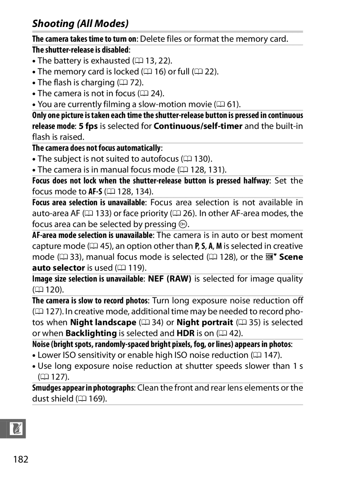 Nikon 27631, 27619, S1 White, S1 Red Shooting All Modes, Shutter-release is disabled, Camera does not focus automatically 