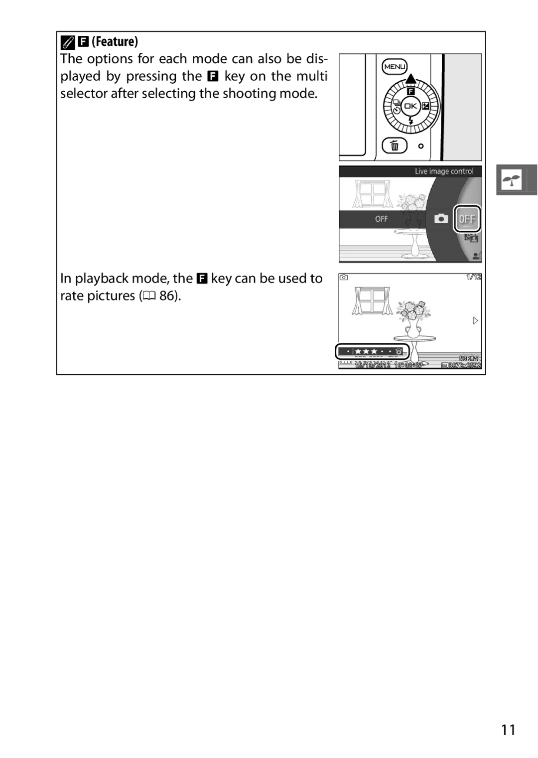 Nikon 27619, 27631, S1 White, S1 Red, 27629 manual Feature, Playback mode, the & key can be used to rate pictures 0 