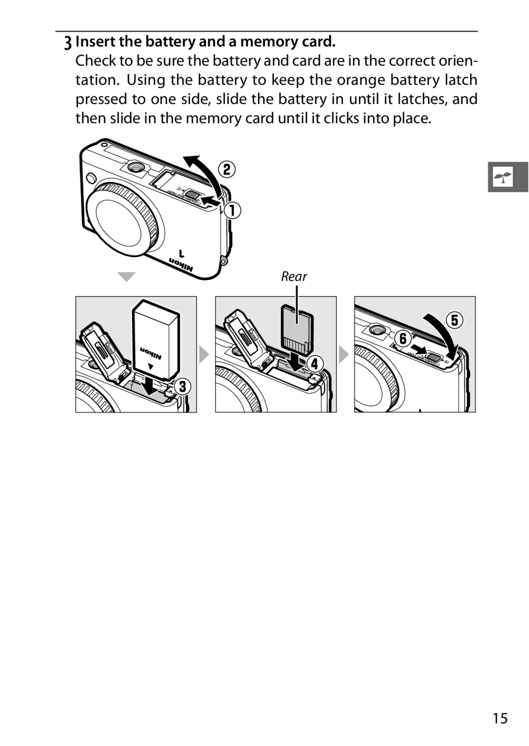 Nikon 27629, 27631, 27619, S1 White, S1 Red manual Insert the battery and a memory card 