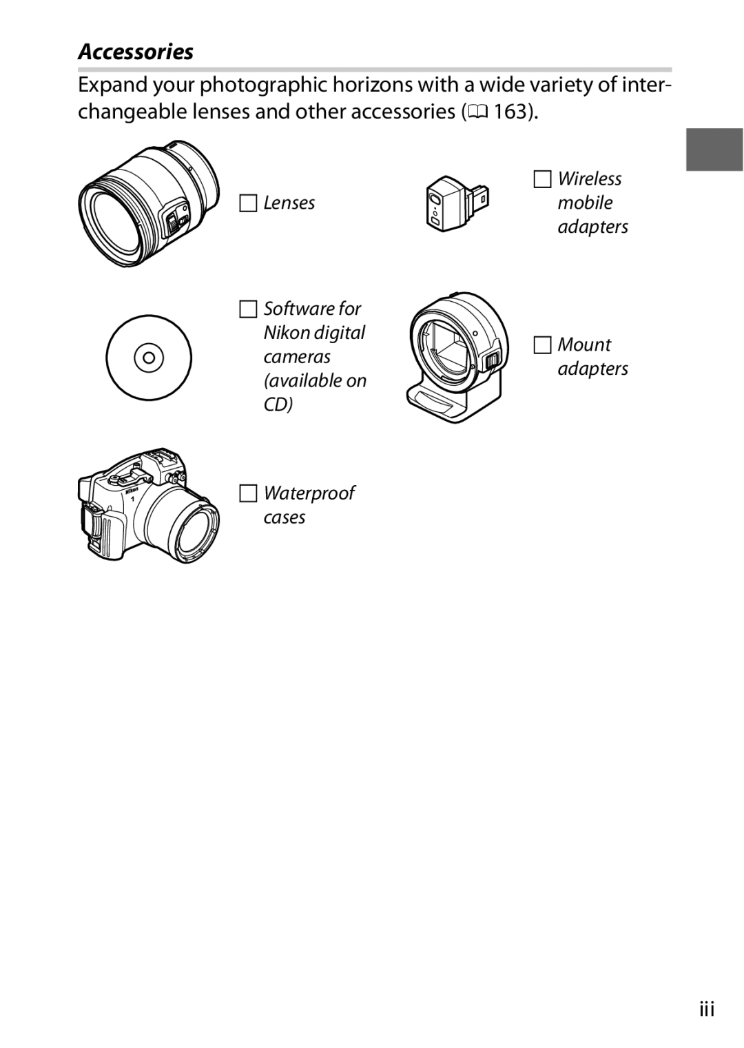 Nikon 27629, 27631, 27619, S1 White, S1 Red manual Accessories, Iii 