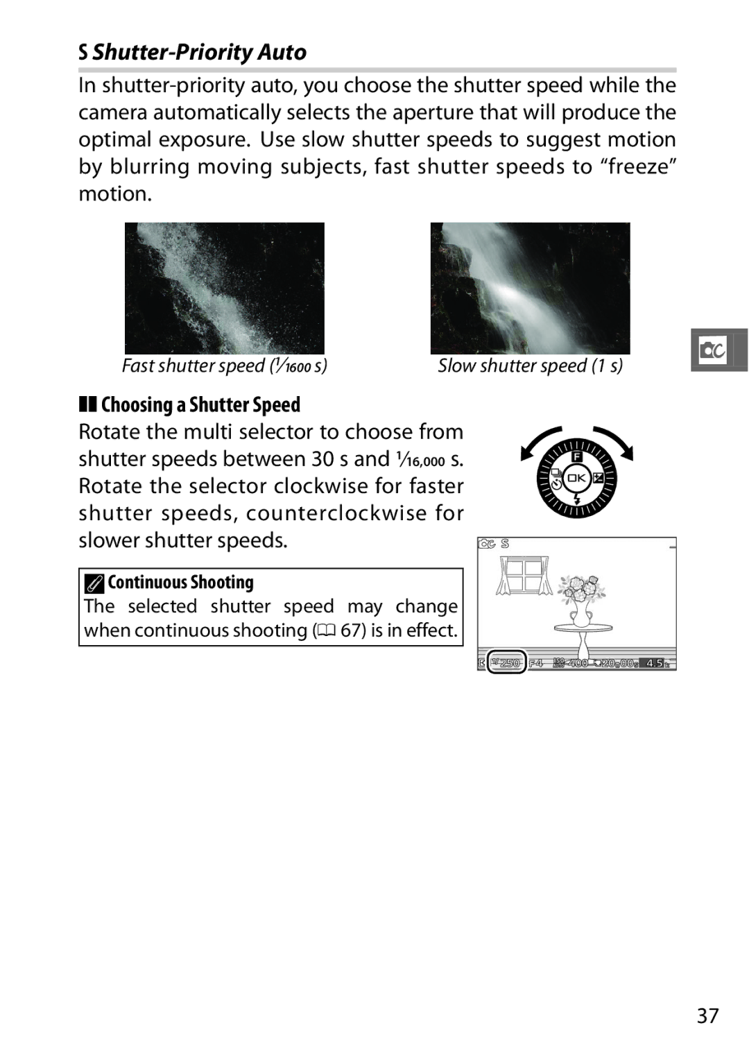 Nikon S1 Red, 27631, 27619, S1 White, 27629 manual Shutter-Priority Auto, Choosing a Shutter Speed, AContinuous Shooting 