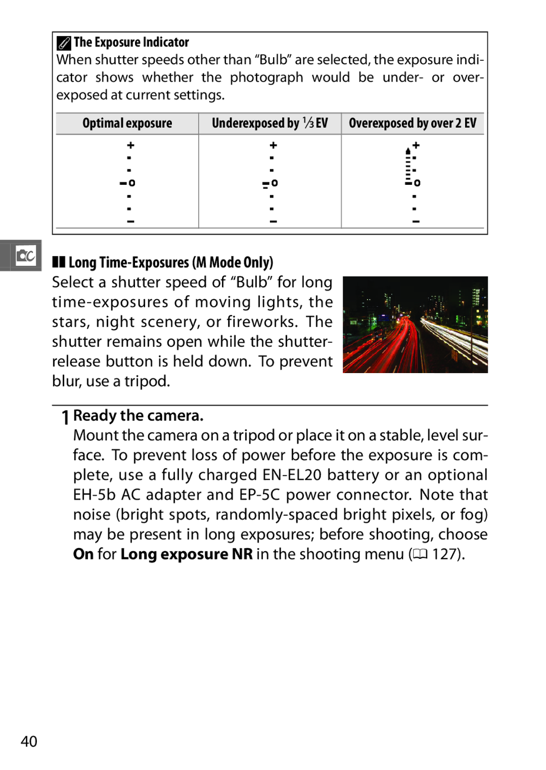 Nikon 27631, 27619, S1 White, S1 Red, 27629 manual Long Time-Exposures M Mode Only, AThe Exposure Indicator 